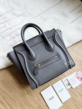 Load image into Gallery viewer, Celine Nano Luggage Tote Kohl Grey Gold Hw