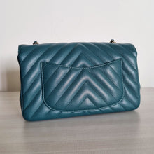 Load image into Gallery viewer, Chanel Mini Caviar Rectangular Chevron Turquoise Green Gold Hw