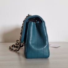 Load image into Gallery viewer, Chanel Mini Caviar Rectangular Chevron Turquoise Green Gold Hw