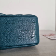 Load image into Gallery viewer, Chanel Mini Caviar Rectangular Chevron Turquoise Green Gold Hw
