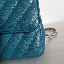 Load image into Gallery viewer, Chanel Mini Caviar Rectangular Chevron Turquoise Green Gold Hw