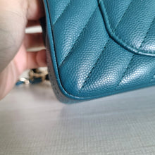 Load image into Gallery viewer, Chanel Mini Caviar Rectangular Chevron Turquoise Green Gold Hw