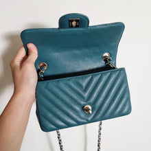 Load image into Gallery viewer, Chanel Mini Caviar Rectangular Chevron Turquoise Green Gold Hw
