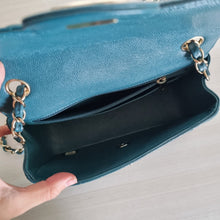 Load image into Gallery viewer, Chanel Mini Caviar Rectangular Chevron Turquoise Green Gold Hw