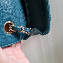 Load image into Gallery viewer, Chanel Mini Caviar Rectangular Chevron Turquoise Green Gold Hw