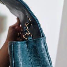 Load image into Gallery viewer, Chanel Mini Caviar Rectangular Chevron Turquoise Green Gold Hw