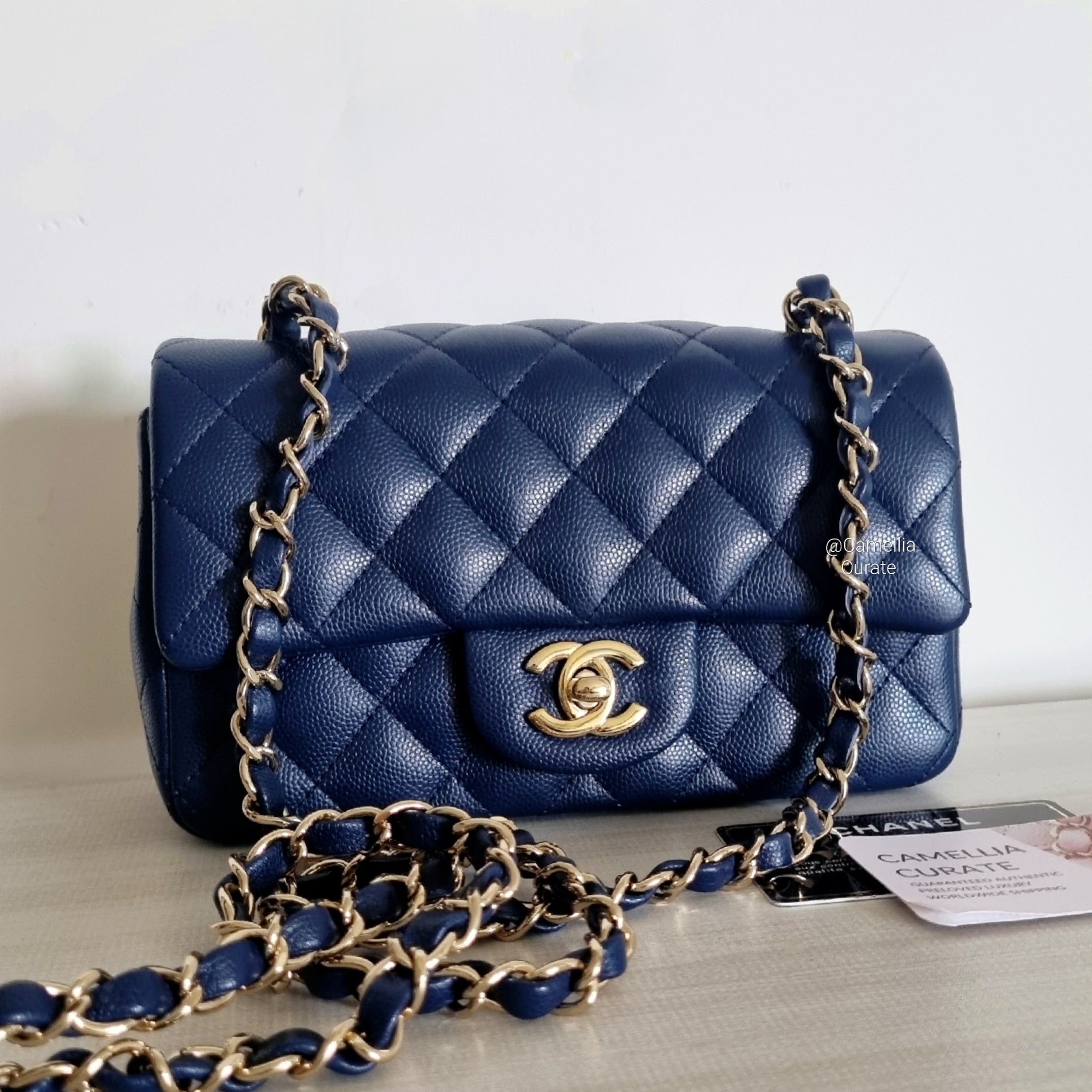 Chanel classic discount navy blue caviar