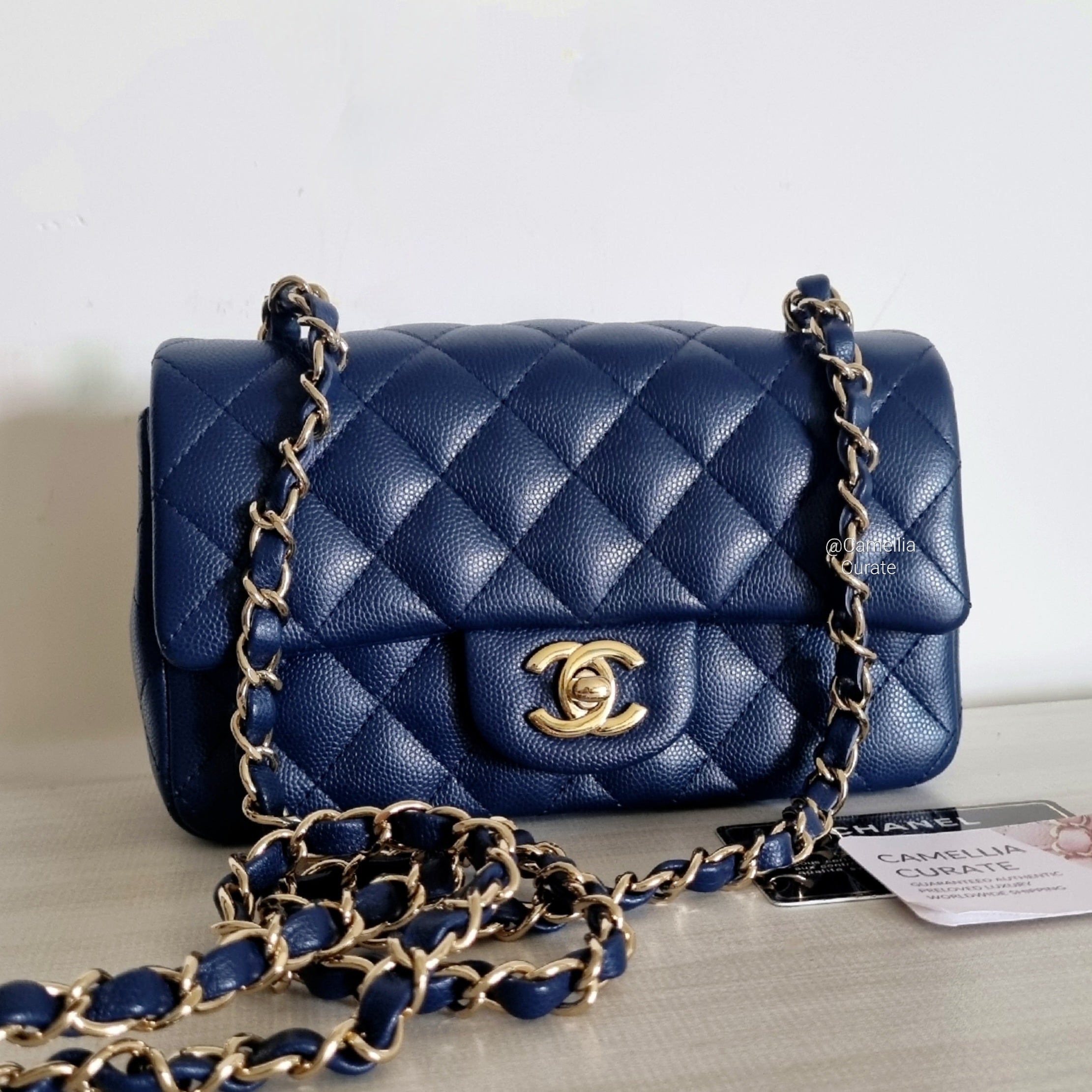 Navy Blue Classic Caviar Mini Bag CHANEL Mini Rectangular Navy