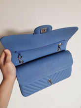 Load image into Gallery viewer, Chanel Sky Blue Caviar Medium Flap Gold Hw