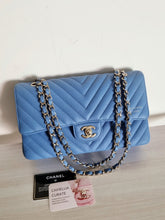 Load image into Gallery viewer, Chanel Sky Blue Caviar Medium Flap Gold Hw