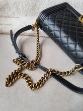 Load image into Gallery viewer, Chanel Boy Black Old Medium Antique Gold Hardware