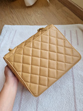 Load image into Gallery viewer, Chanel Square Flap Dark Beige Caramel Caviar XL Logo 24k Gold