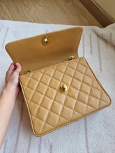 Load image into Gallery viewer, Chanel Square Flap Dark Beige Caramel Caviar XL Logo 24k Gold