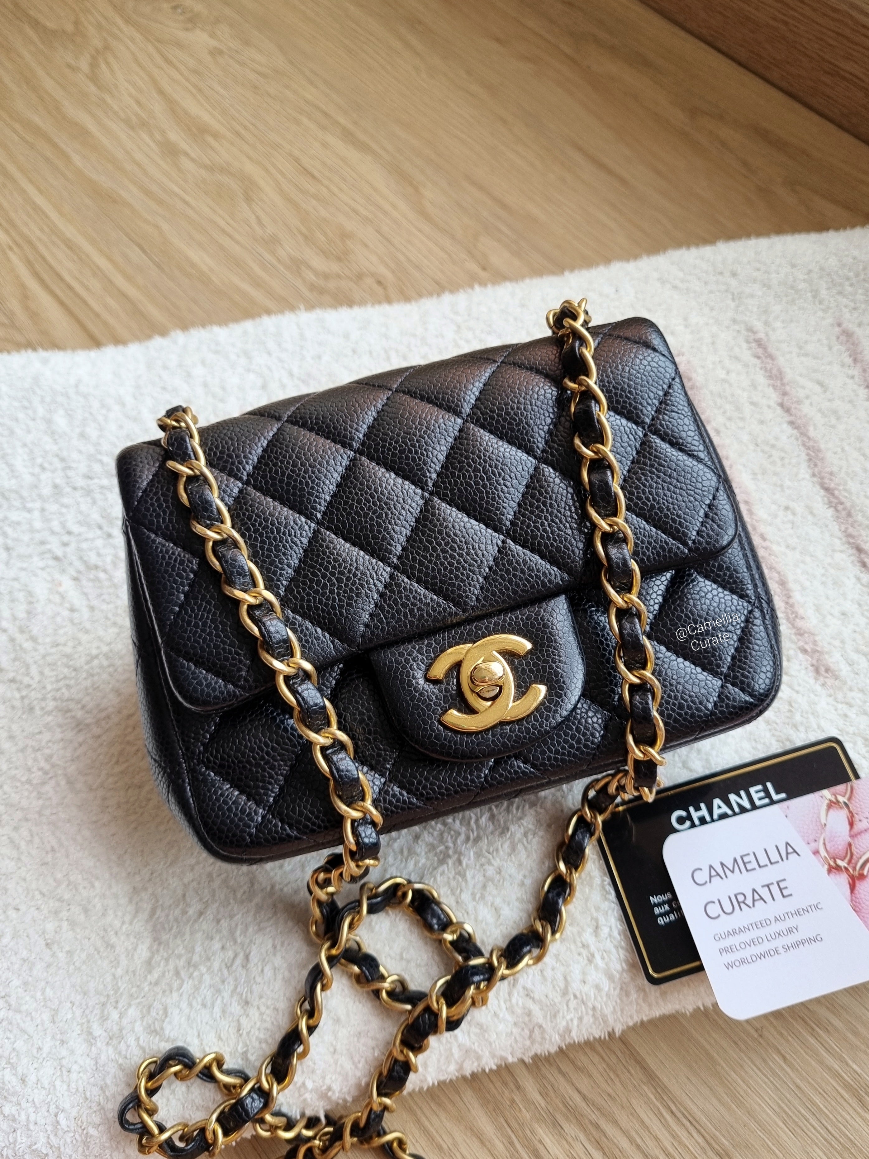 Chanel Mini Black Caviar Square Gold Hw – CamelliaCurate