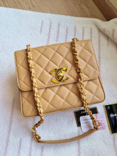 Load image into Gallery viewer, Chanel Square Flap Dark Beige Caramel Caviar XL Logo 24k Gold