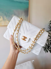 Load image into Gallery viewer, Chanel White Chevron Classic Medium Flap Vintage 24k Gold