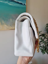 Load image into Gallery viewer, Chanel White Chevron Classic Medium Flap Vintage 24k Gold