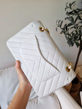 Load image into Gallery viewer, Chanel White Chevron Classic Medium Flap Vintage 24k Gold
