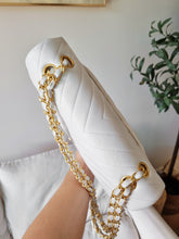 Load image into Gallery viewer, Chanel White Chevron Classic Medium Flap Vintage 24k Gold