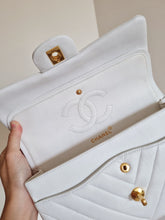 Load image into Gallery viewer, Chanel White Chevron Classic Medium Flap Vintage 24k Gold