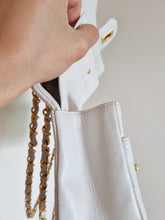 Load image into Gallery viewer, Chanel White Chevron Classic Medium Flap Vintage 24k Gold