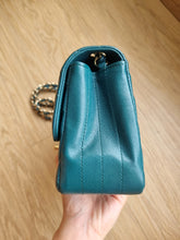 Load image into Gallery viewer, Chanel Mini Square Green Turquoise Chevron Caviar Light Gold Hw