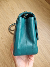 Load image into Gallery viewer, Chanel Mini Square Green Turquoise Chevron Caviar Light Gold Hw