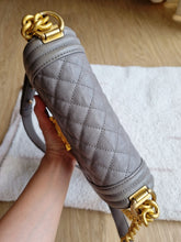 Load image into Gallery viewer, Chanel Boy Small Grey Caviar Gold Hw