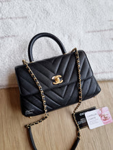 Load image into Gallery viewer, Chanel Coco Handle Black Caviar Chevron Small Gold Hardware