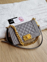 Load image into Gallery viewer, Chanel Boy Small Grey Caviar Gold Hw