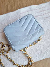 Load image into Gallery viewer, Chanel Baby Blue Mini Vintage Chevron 24k Gold