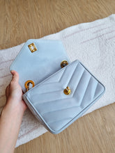 Load image into Gallery viewer, Chanel Baby Blue Mini Vintage Chevron 24k Gold