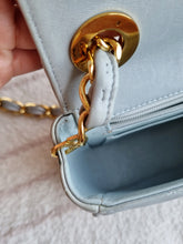 Load image into Gallery viewer, Chanel Baby Blue Mini Vintage Chevron 24k Gold
