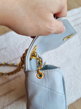 Load image into Gallery viewer, Chanel Baby Blue Mini Vintage Chevron 24k Gold