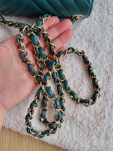 Load image into Gallery viewer, Chanel Mini Square Green Turquoise Chevron Caviar Light Gold Hw