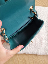 Load image into Gallery viewer, Chanel Mini Square Green Turquoise Chevron Caviar Light Gold Hw