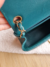 Load image into Gallery viewer, Chanel Mini Square Green Turquoise Chevron Caviar Light Gold Hw