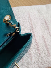 Load image into Gallery viewer, Chanel Mini Square Green Turquoise Chevron Caviar Light Gold Hw