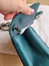 Load image into Gallery viewer, Chanel Mini Square Green Turquoise Chevron Caviar Light Gold Hw