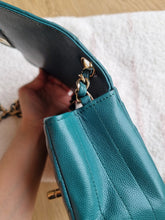 Load image into Gallery viewer, Chanel Mini Square Green Turquoise Chevron Caviar Light Gold Hw