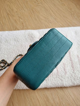 Load image into Gallery viewer, Chanel Mini Square Green Turquoise Chevron Caviar Light Gold Hw
