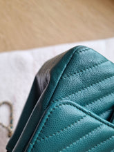 Load image into Gallery viewer, Chanel Mini Square Green Turquoise Chevron Caviar Light Gold Hw