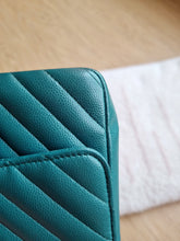 Load image into Gallery viewer, Chanel Mini Square Green Turquoise Chevron Caviar Light Gold Hw