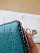 Load image into Gallery viewer, Chanel Mini Square Green Turquoise Chevron Caviar Light Gold Hw