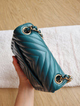 Load image into Gallery viewer, Chanel Mini Square Green Turquoise Chevron Caviar Light Gold Hw