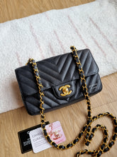 Load image into Gallery viewer, Chanel Mini Rectangle Black Caviar Chevron Gold Hardware