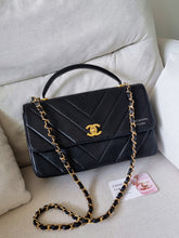 Load image into Gallery viewer, Chanel Kelly Medium Flap Black Chevron 24k Gold