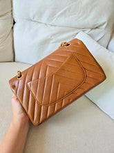 Load image into Gallery viewer, Chanel Caramel Cognac Chevron Classic Medium Flap 24k Gold