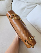 Load image into Gallery viewer, Chanel Caramel Cognac Chevron Classic Medium Flap 24k Gold