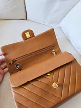 Load image into Gallery viewer, Chanel Caramel Cognac Chevron Classic Medium Flap 24k Gold